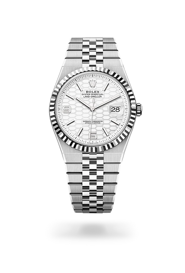 rolex Land-Dweller in White Rolesor - combination of Oystersteel and white gold, M127334-0001 - Zadok Jewelers