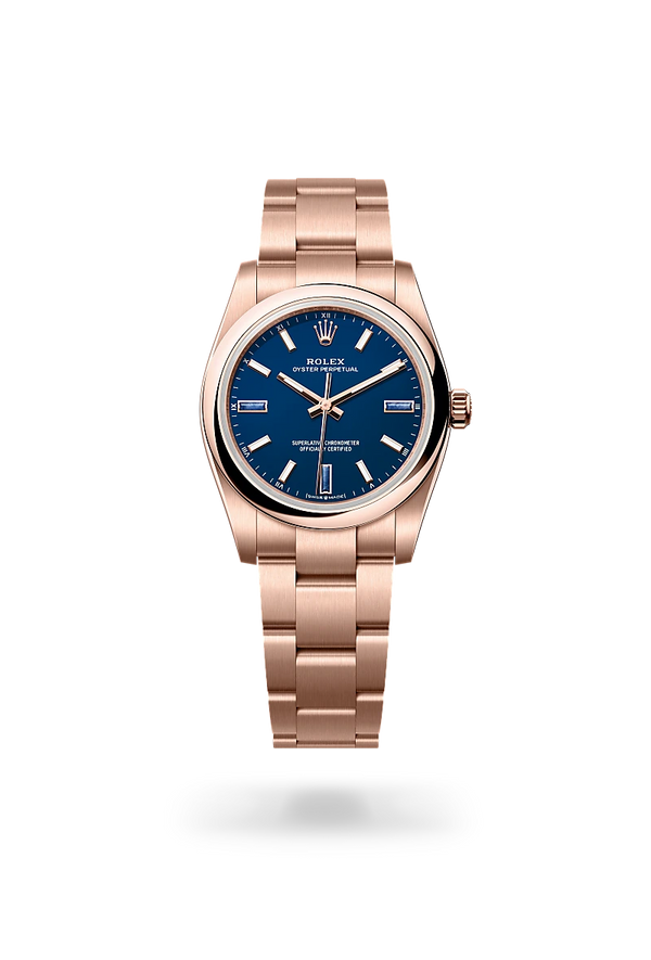 rolex Oyster Perpetual in 18 ct Everose gold, M124205-0002 - Zadok Jewelers
