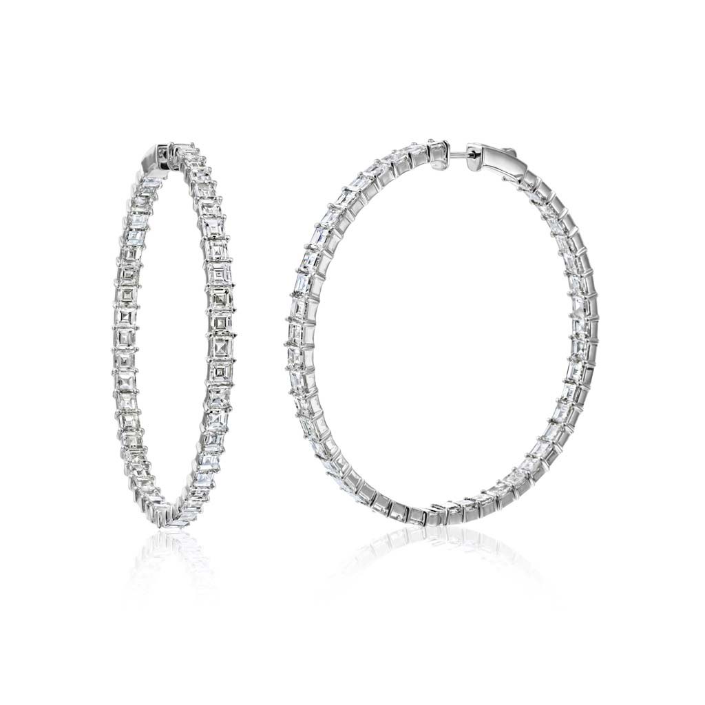 Zadok Collection Asscher Cut Eternity Diamond Hoop Earrings - Zadok