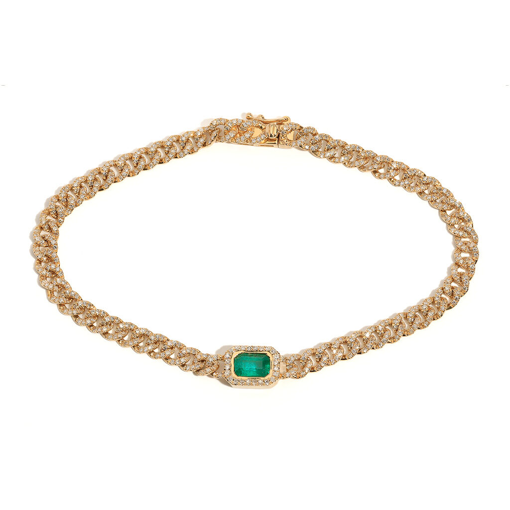 Zadok Collection Bezel Set Emerald With Diamond Pave Link