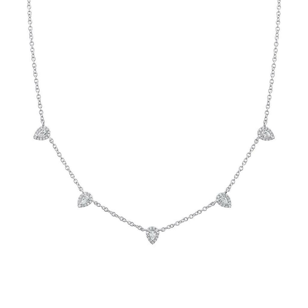 Zadok Collection Station Halo Pear Diamond Necklace Zadok Collection Station Halo Pear Diamond Necklace