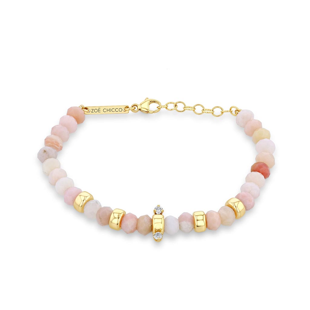 Zoe Chicco Faceted Pink Opal Rondelle Bead Bracelet With 2 Prong ...